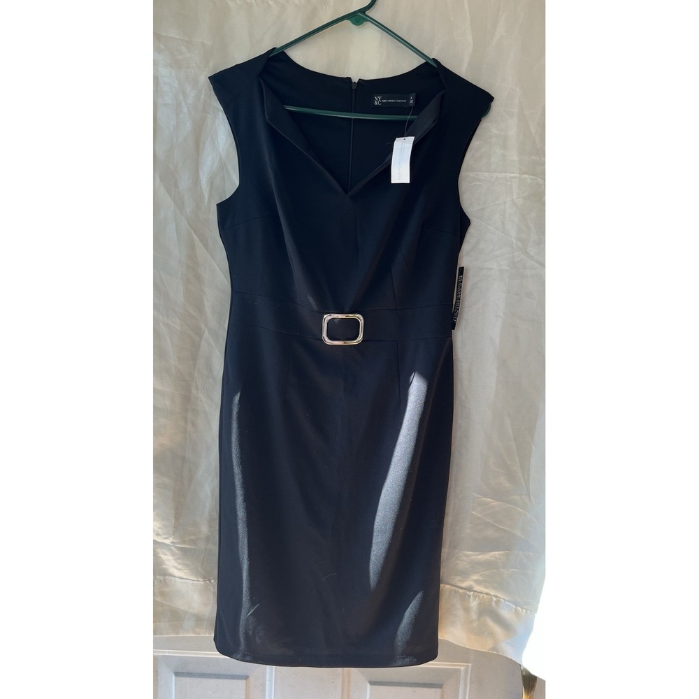 NY & Co Black Sheath Dress Womens‎ Small NWT Belted Career Office